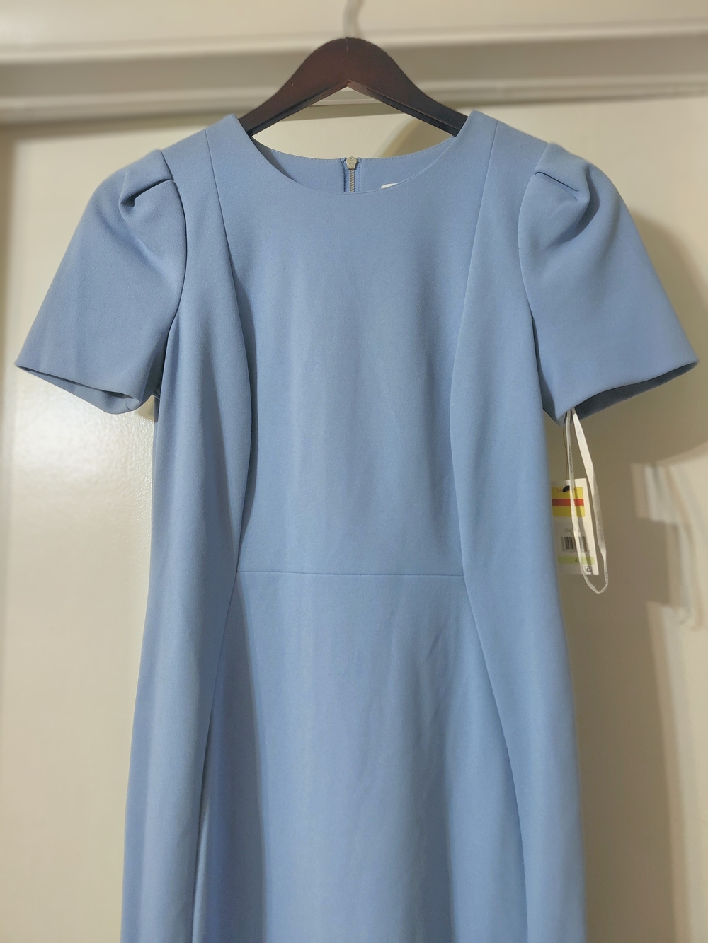 Calvin Klein Powder Blue Midi Dress with Puff Short Sleeves